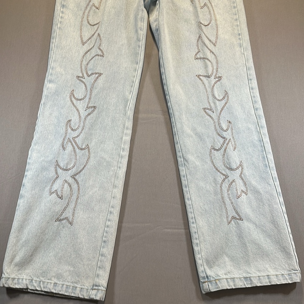 Et Clet Western Embroidered Flame Detail Straight Leg Jeans - Womens Small - Picture 8 of 16